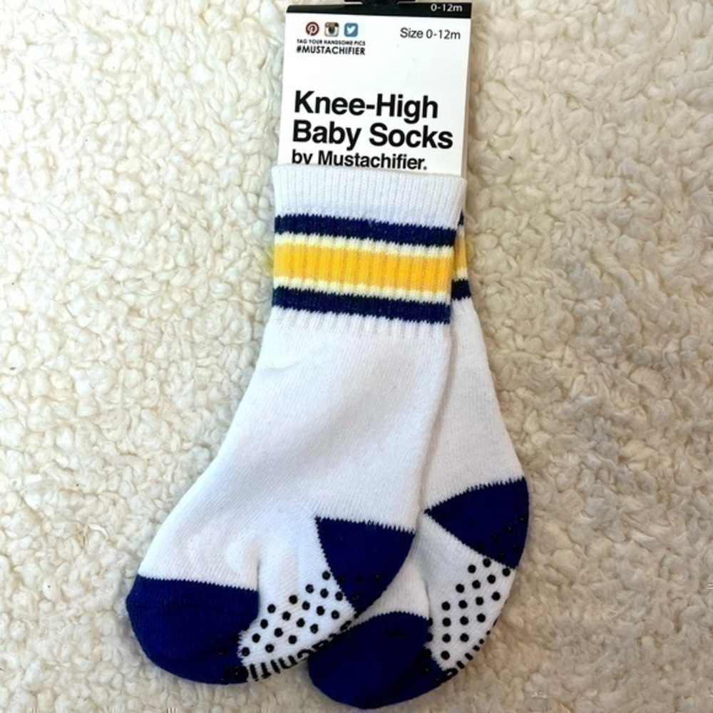 FCTRY Mustachifier Knee High Athletic Blue Socks